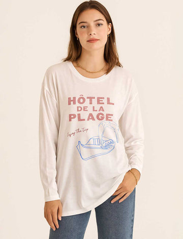 Ladies Graphic Print Round Neck Long Sleeves T-Shirt