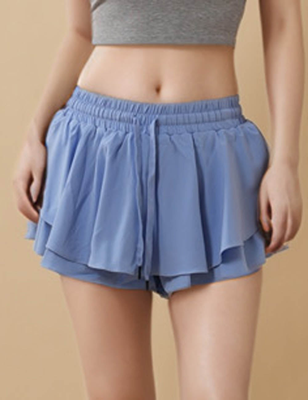 Ladies Solid Color Ruffle Casual Fit Skort 8SKS5CF44 Wjh