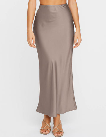 Ladies Satin Zipper Side Hip Wrap Maxi Skirt
