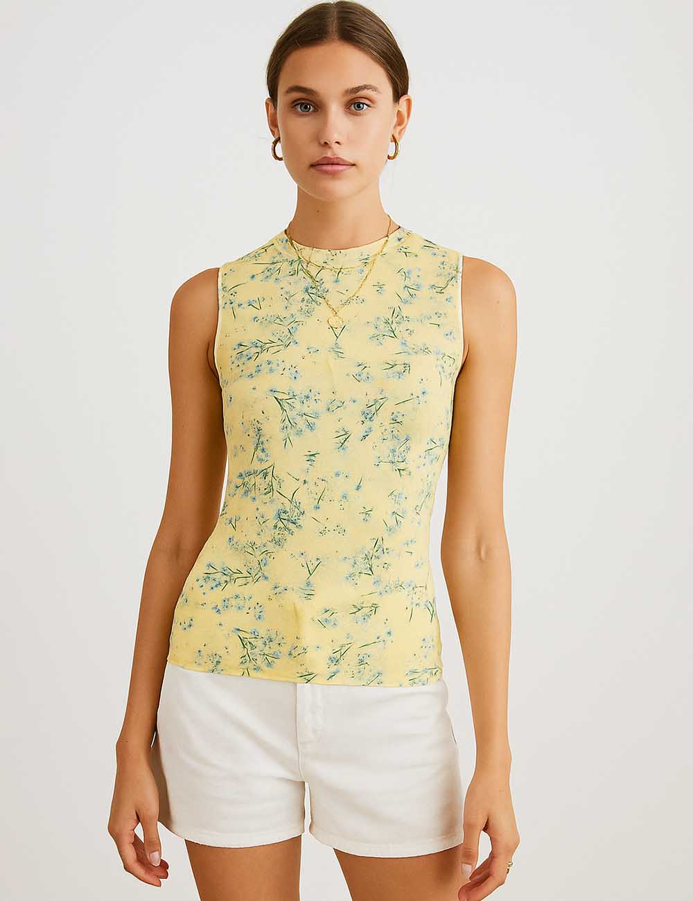 Women Tiny Flower See Sheer Mesh Layring Tank Top