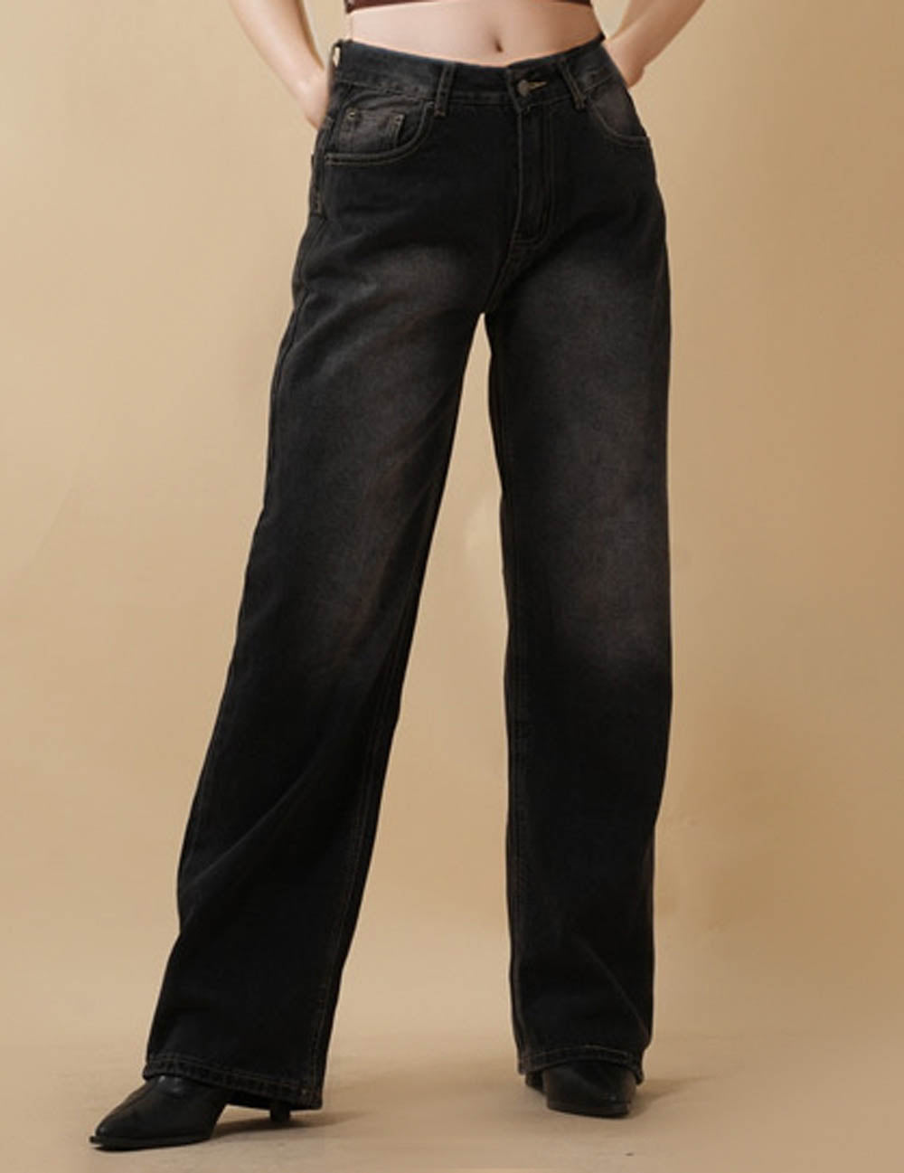 Ladies Button Pocket Straight Leg Pants
