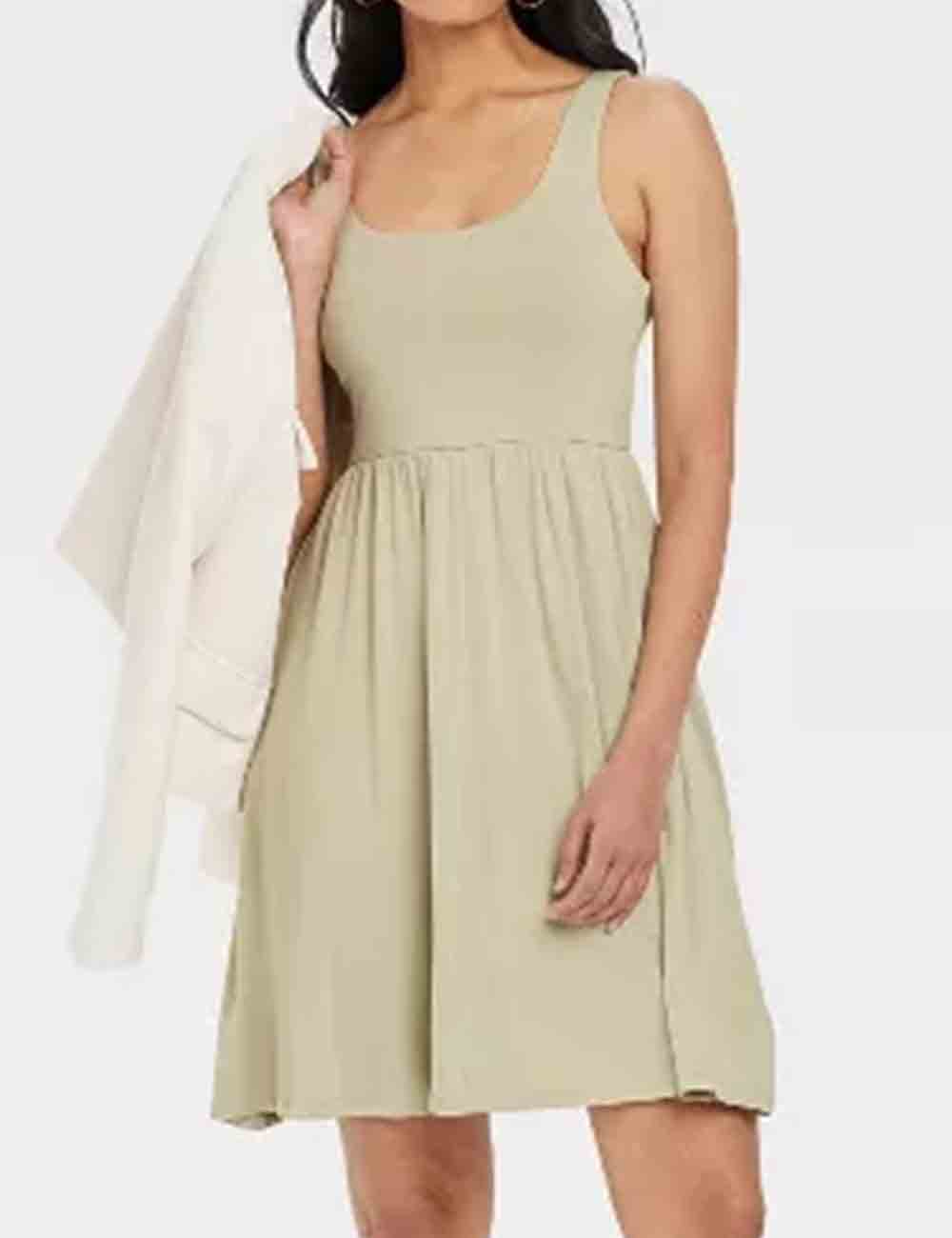 Ladies Solid Color Square Neck  Knit Mini Tank Dress