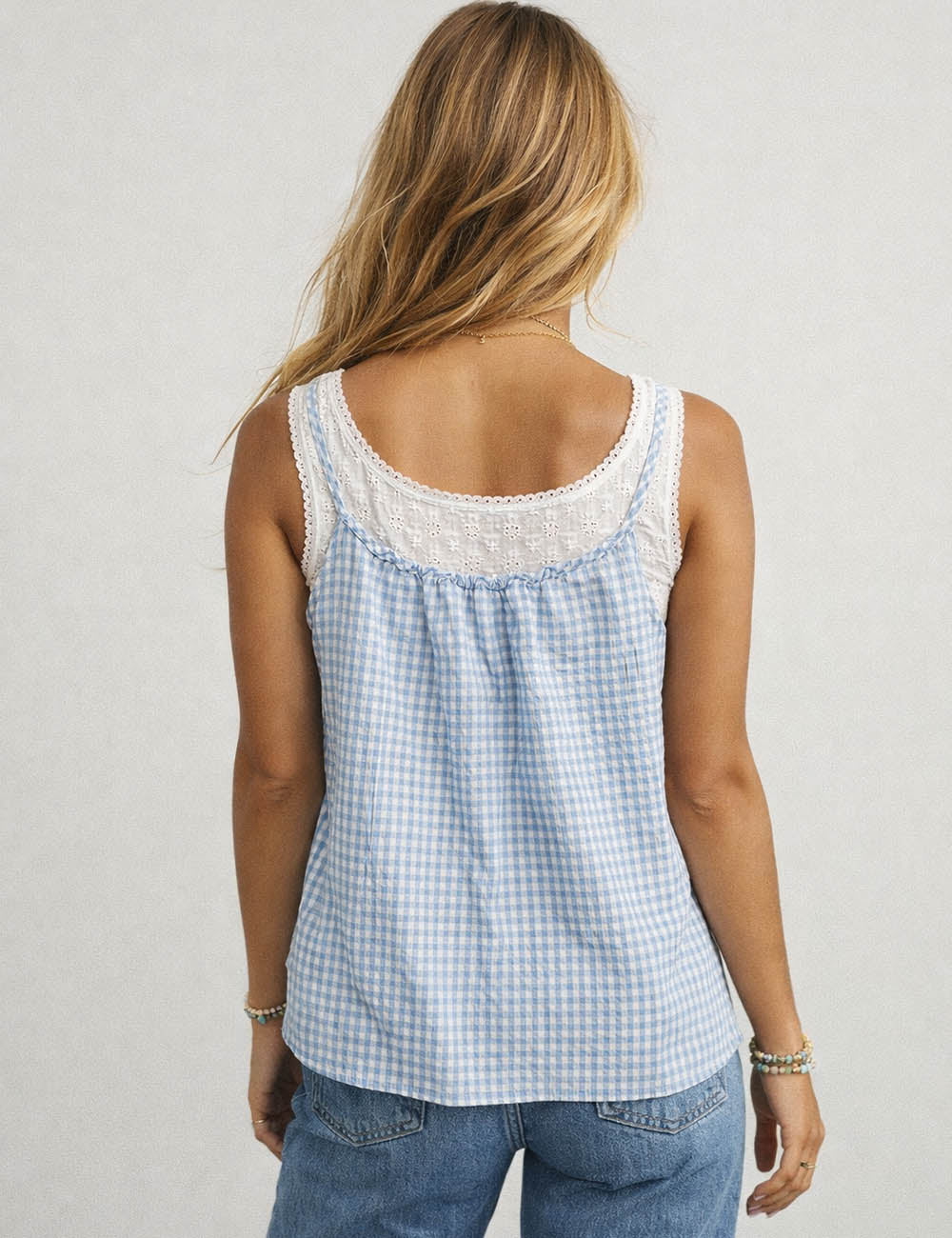 Ladies Checked Button Front Two-Piece Sleeveless Cami Top