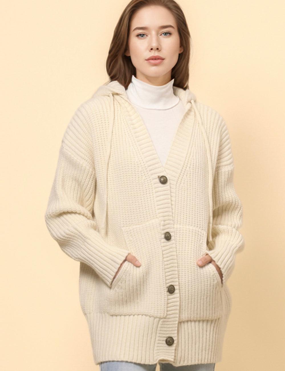 Ladies Solid Color Hip Length Hoodie Cardigan SKT4813