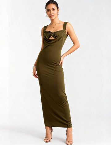 Ladies Keyhole Cowl Bust Tie-Back Bodycon Maxi Dress