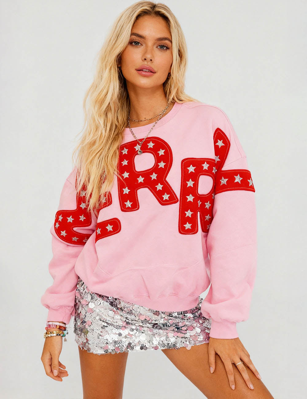 Ladies Christmas 2025 Merry Letter Sequin Sweatshirt