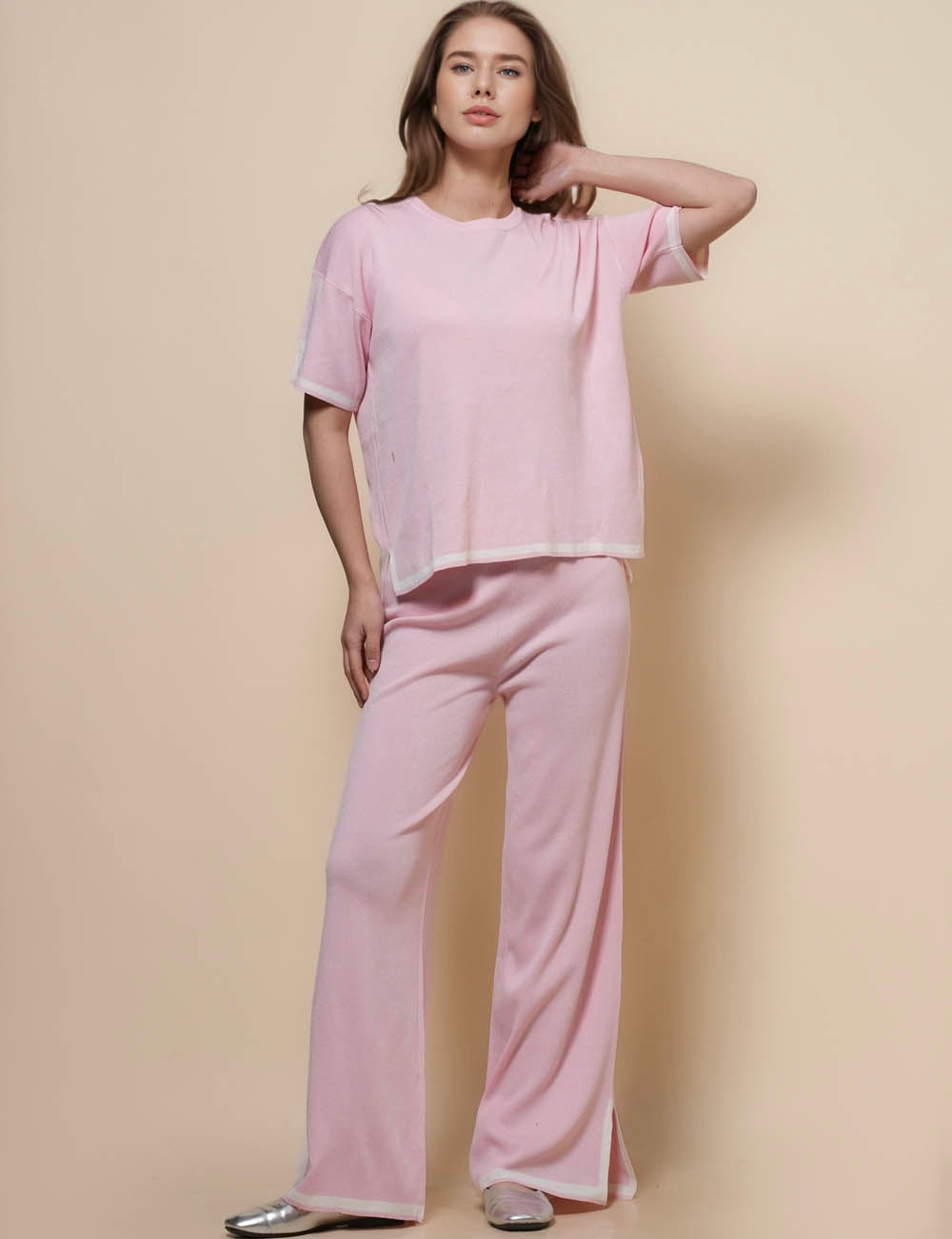 Ladies Color Block 2PCS Knit Loungewear Set SKST50650