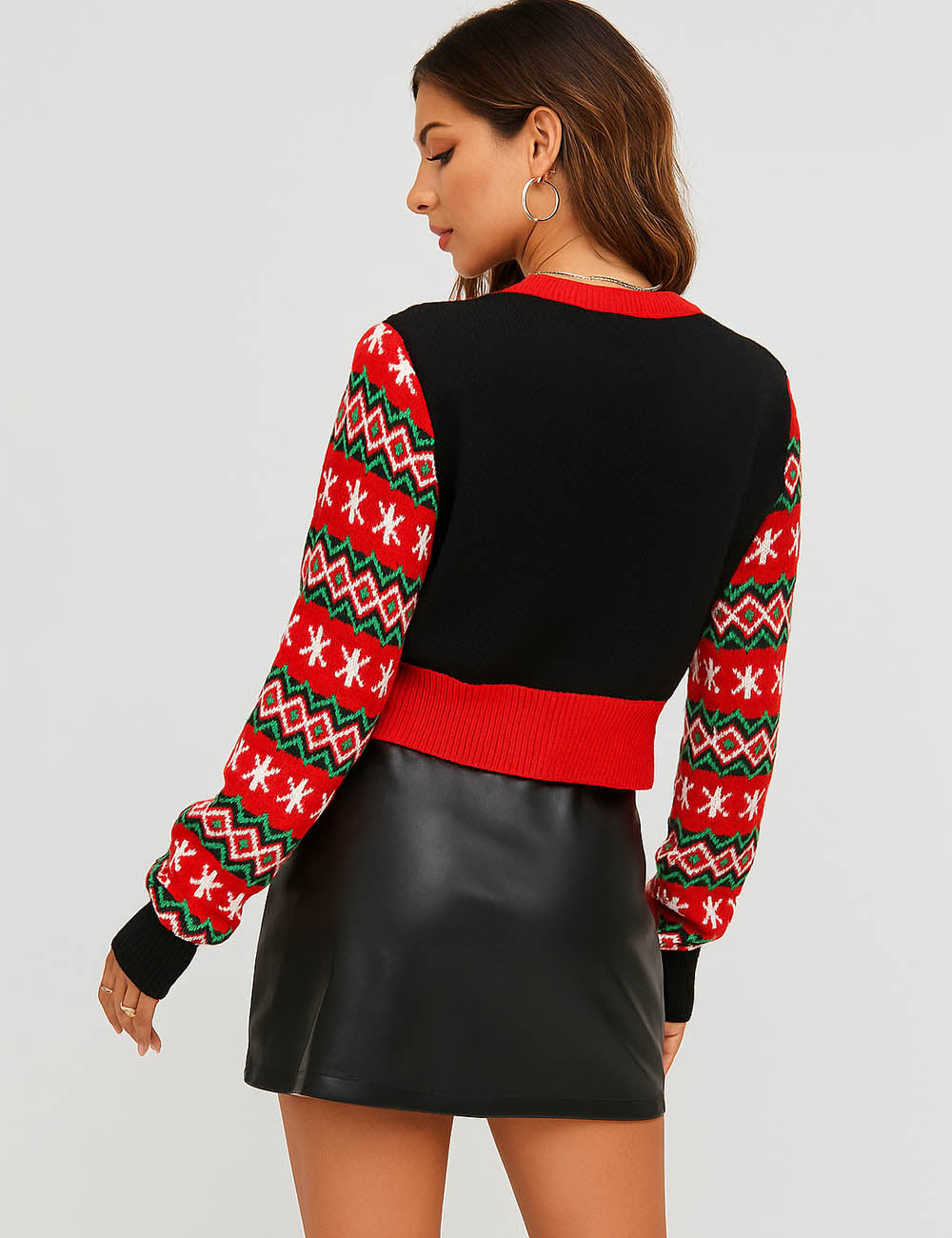 Ladies Christmas 2025 Holiday Santa Claus Cropped Pullover Sweater