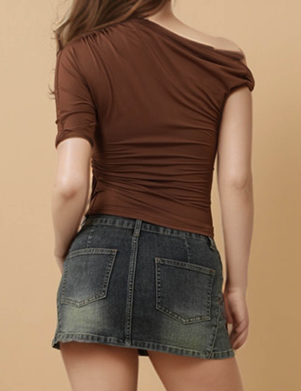 Ladies One Shoulder Ruched Laying Crop Top 8SKT51263