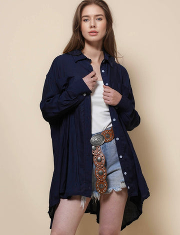 Ladies Turndown Collar Botton Down Mini Shirt Dress SKD41300