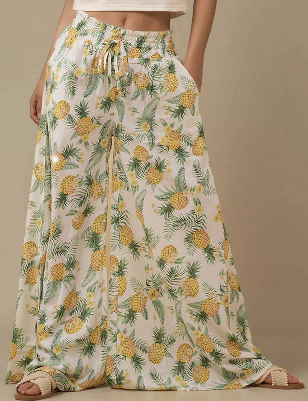 Ladies High Waist Wide Leg String Tie Pants SKP50469