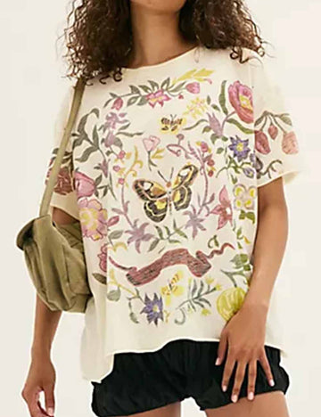 Ladies Garden Print Short Sleeves Tee