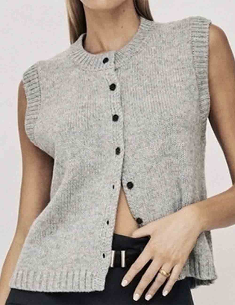 Ladies Button Closure Sleeveless Knit Vest