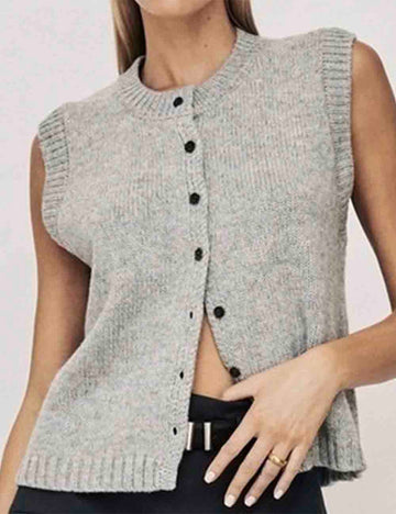Ladies Button Closure Sleeveless Knit Vest