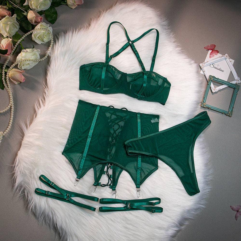 3PCS Bandage Sexy Lingerie Set with Garter Belt F09231# - SWEETKAMA