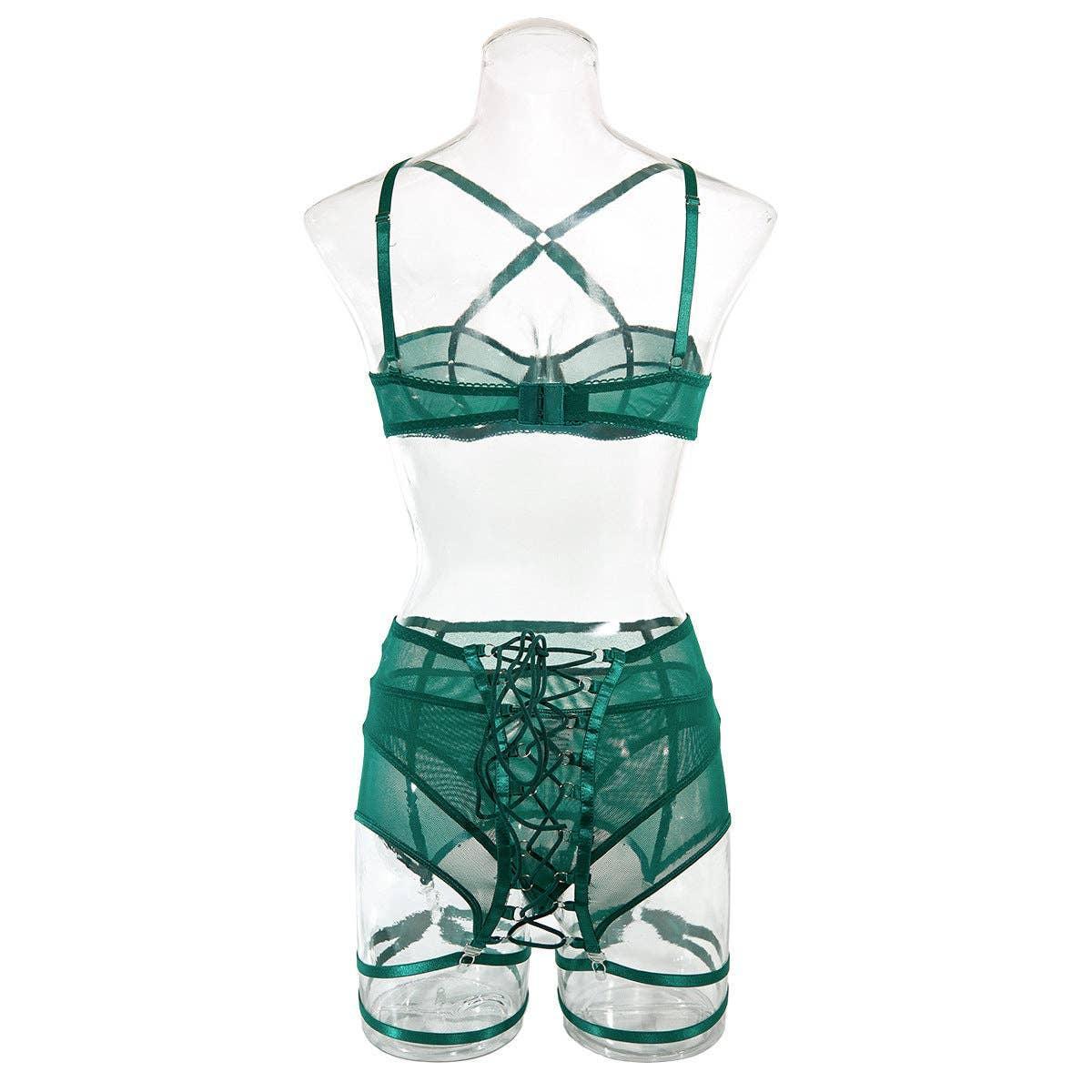 3PCS Bandage Sexy Lingerie Set with Garter Belt F09231# - SWEETKAMA