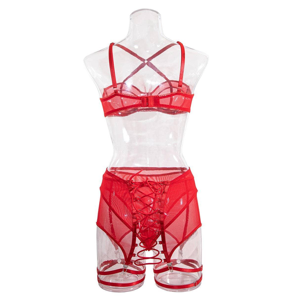 3PCS Bandage Sexy Lingerie Set with Garter Belt F09231# - SWEETKAMA