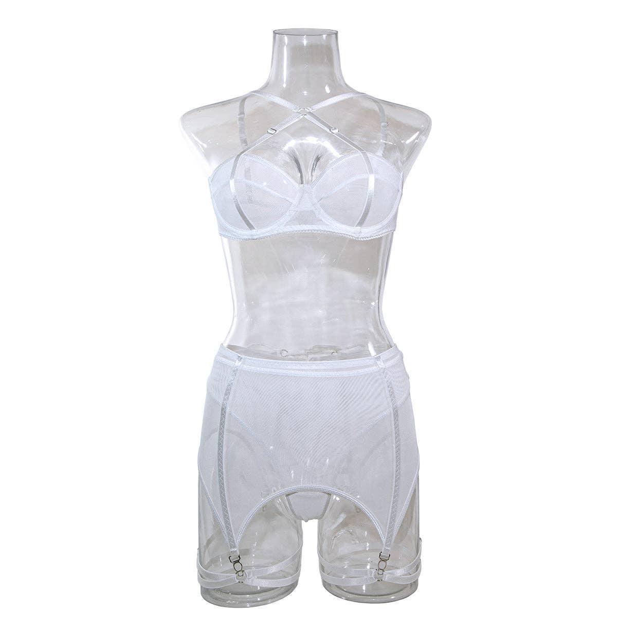 3PCS Bandage Sexy Lingerie Set with Garter Belt F09231# - SWEETKAMA