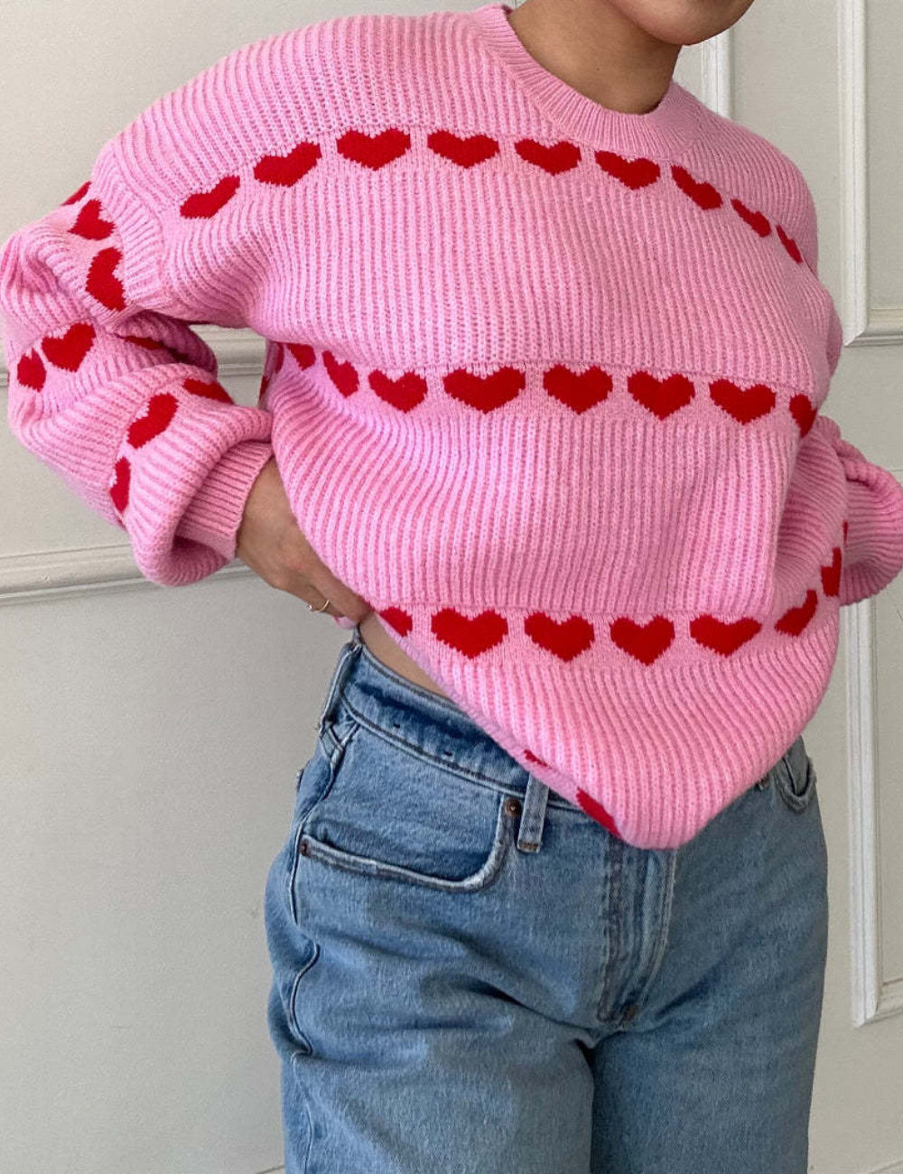 Ladies Valentine Heart Knit Pullover Sweater SKT41181