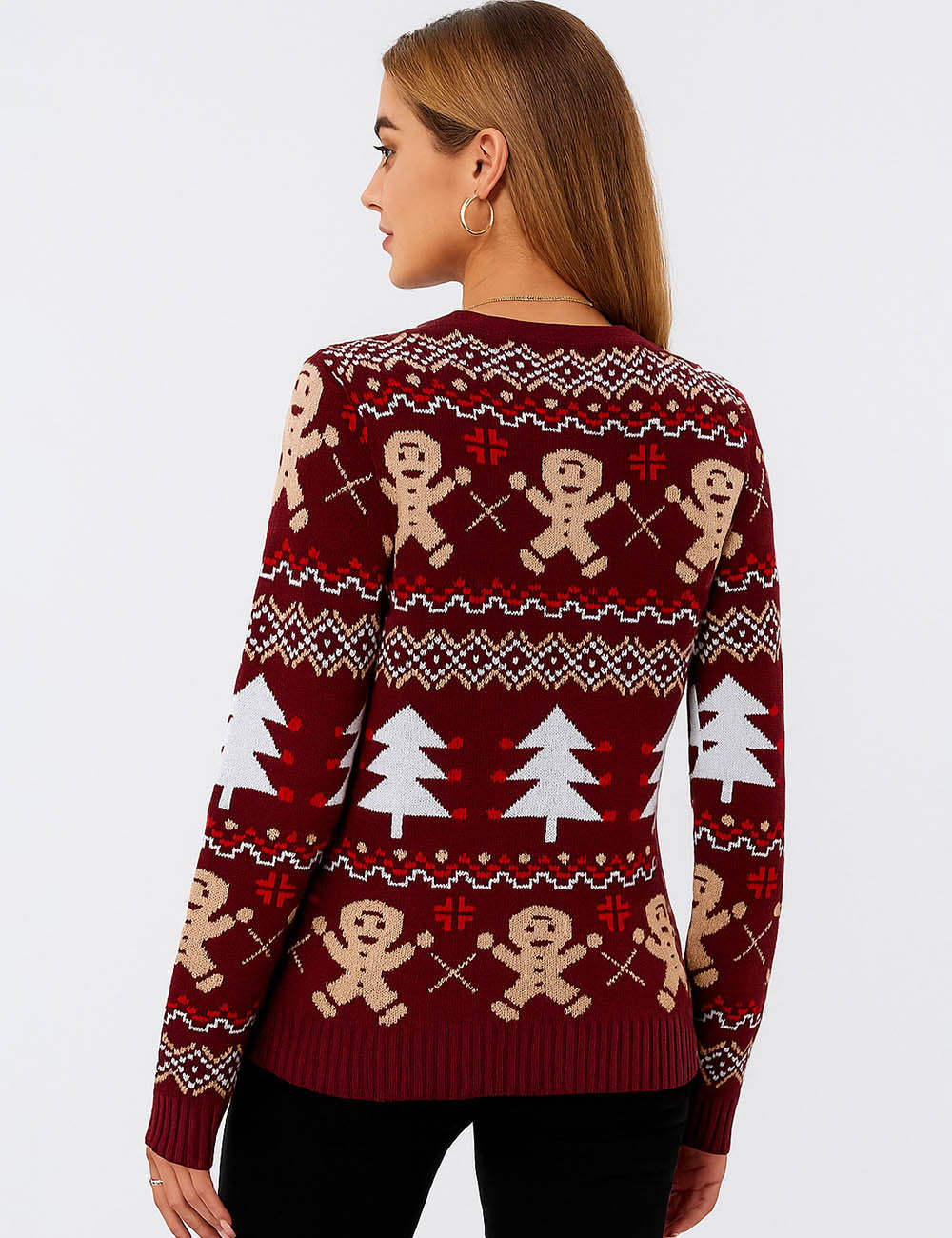 Ladies Multi Color Christmas Jacquard Pattern Pullover Sweater