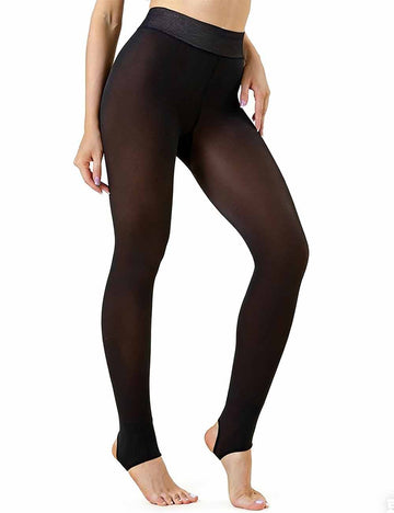Ladies 300g Fleece Lined Fake Sheer Warm Stirrup Tights