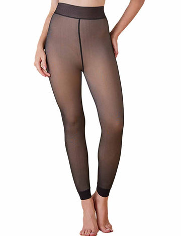 Ladies Winter Warm Fake Sheer Fleece Lined Footless Tights