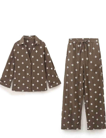 Ladies Mud Geometric Loungwear Long Sleeves Shirt & Pants Set