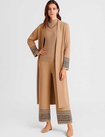 Ladies Color Block Knit Vest & Cardigan & Pants 3PCS Set