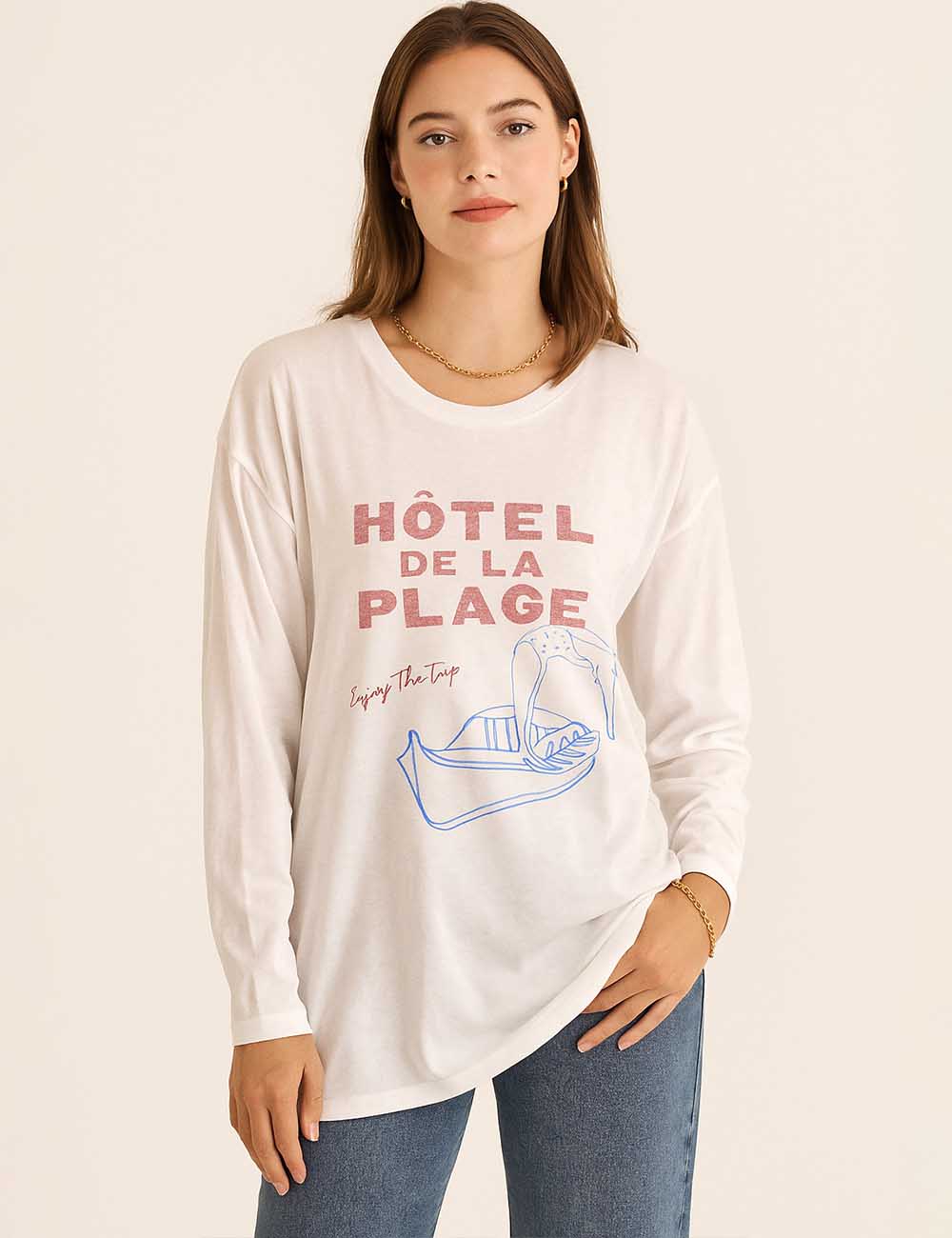 8SKT5K110 Ladies Color Block Letter Print Casual T-Shirt