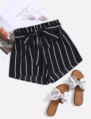 Ladies Color Block Striped String Tie Loungewear Shorts