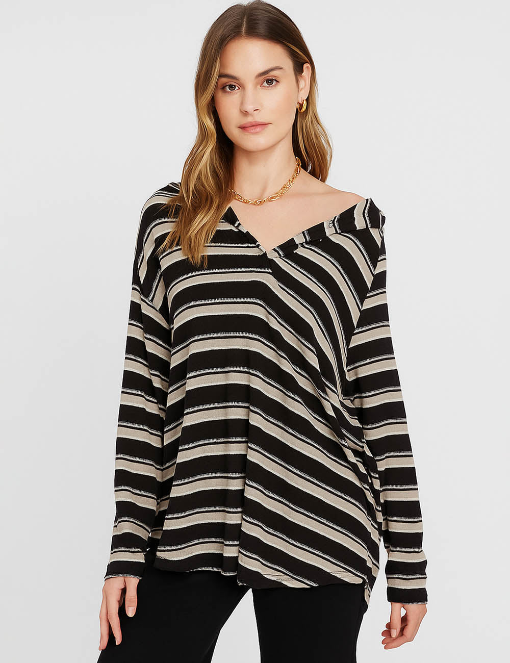 Ladies Off Shoulder Stripe Top Color Block Pullover Blouse
