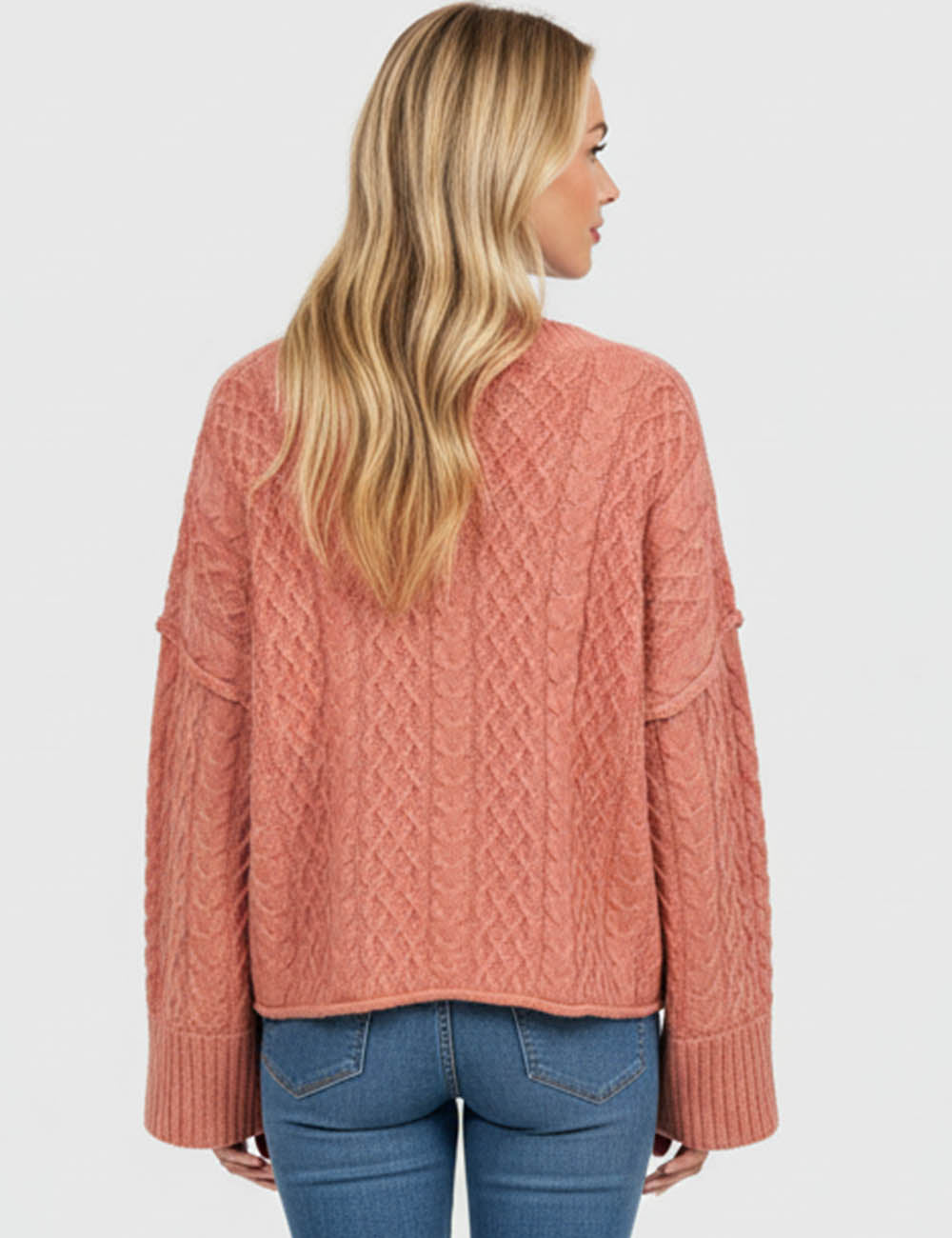 Ladies V-Neck Button Front Long Sleeves Cropped Knit Cardigan