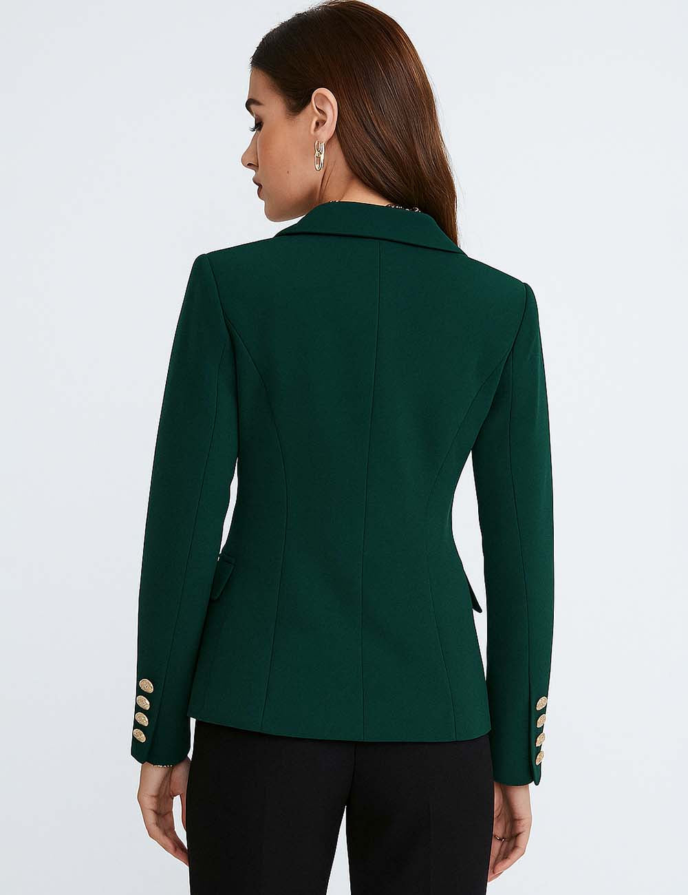 Ladies Solid Color Peaked Lapel Double-Breasted Blazer SKBZ5VH4