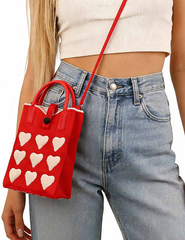 Ladies Valentine Hearts Knitted Mini Crossbody Bag