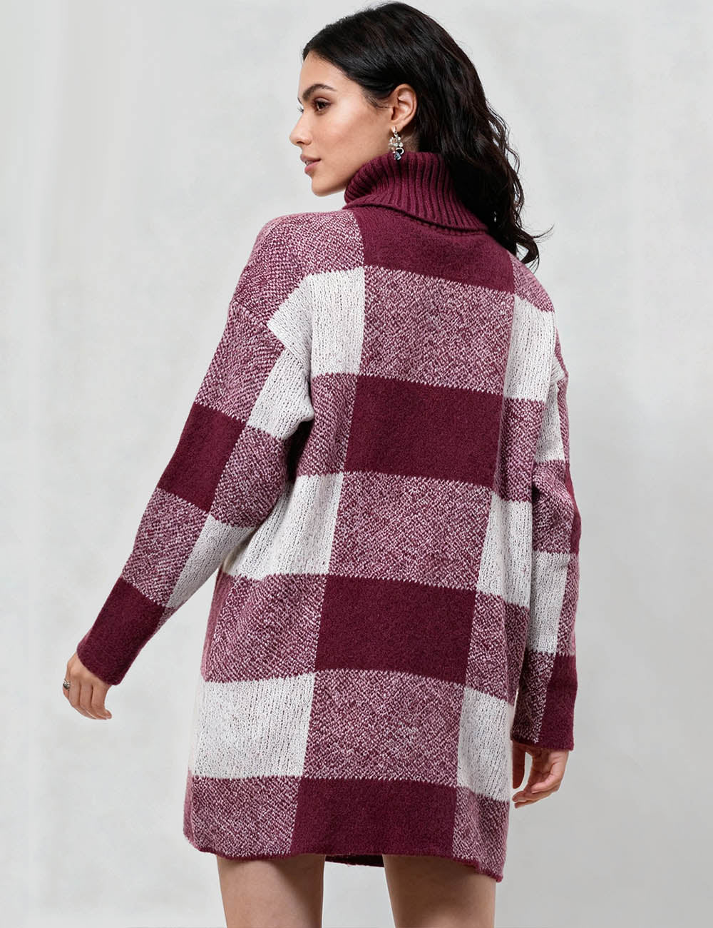 Ladies Christmas Plaid Sweater Mini Dress SKD41157