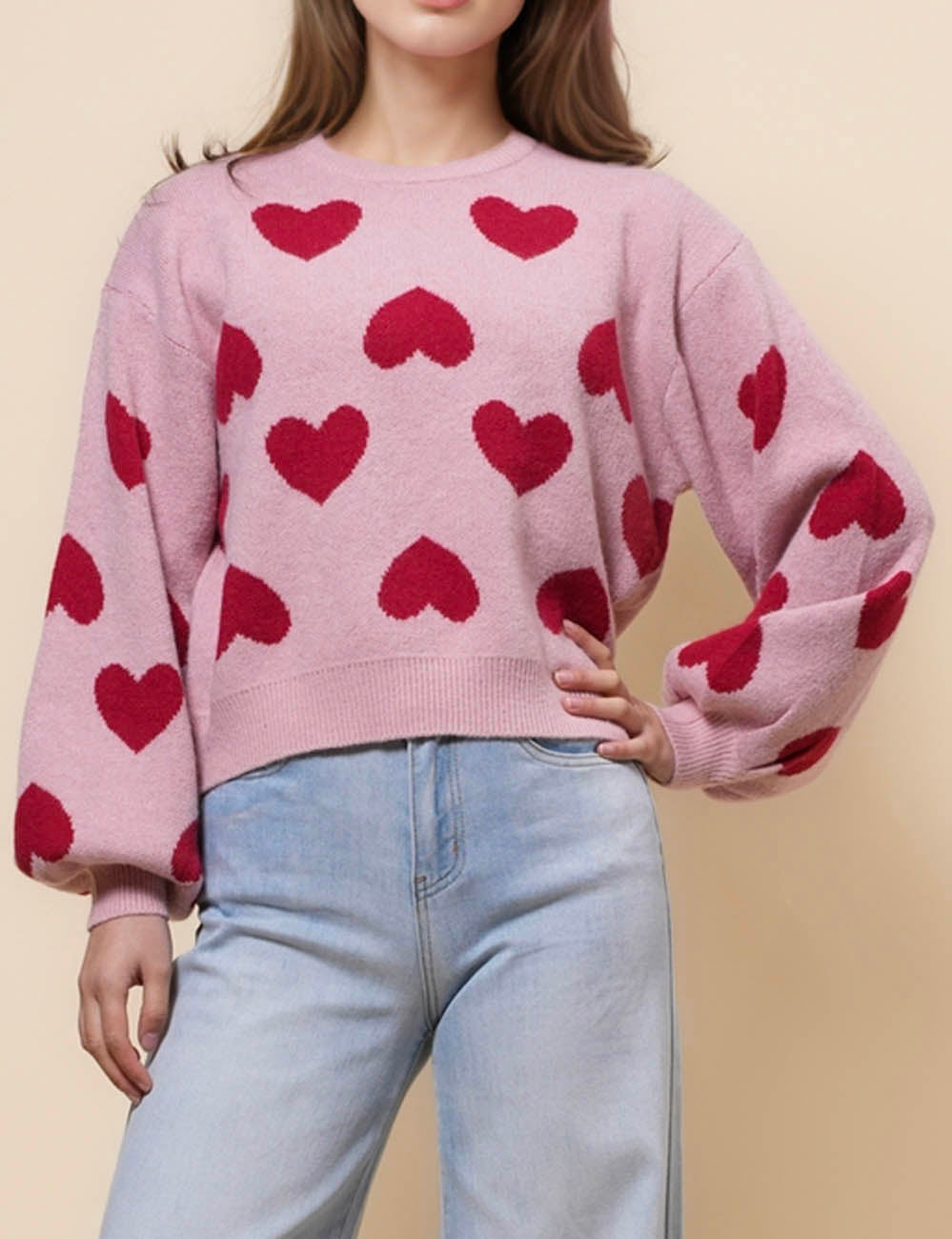 Ladies Valentine's Heart Color Block Sweater SKT41108