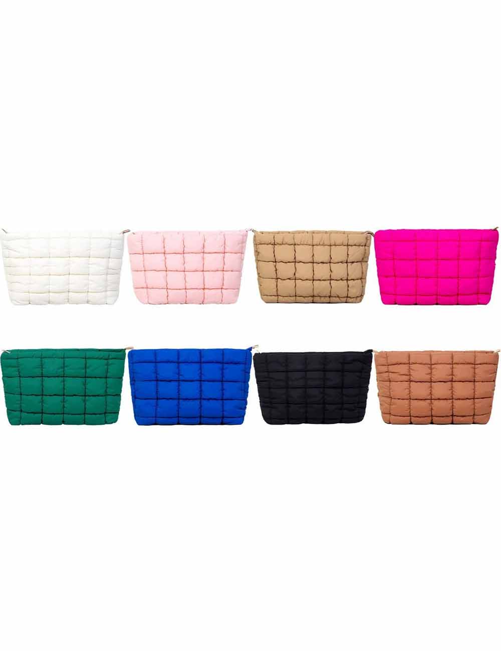 Ladies Solid Color Quilted Zip Closure Puffer Makeup Bag