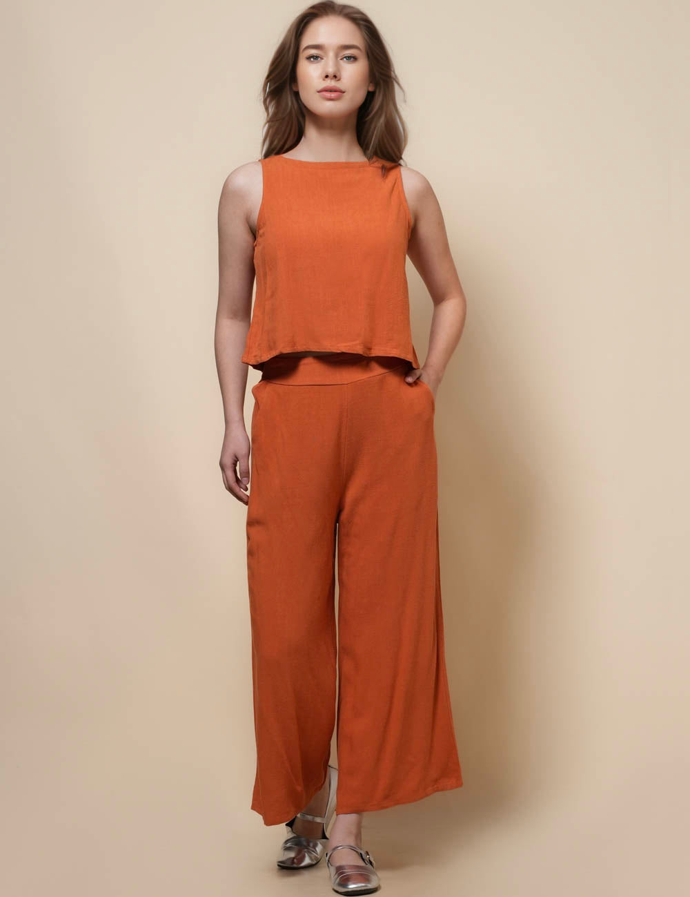 Ladies Sleeveless Top & Pants 2PCS Set SKST50516