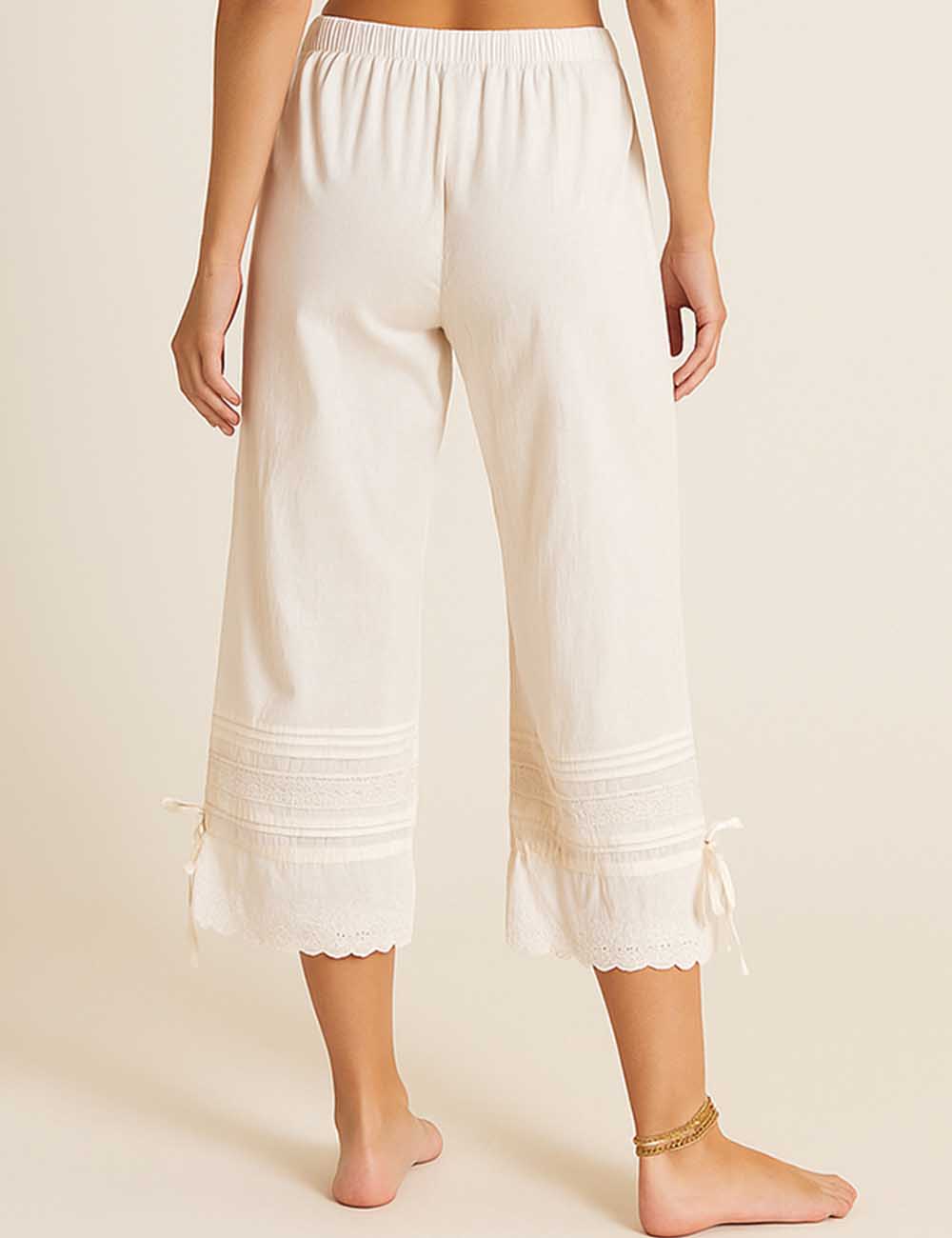 Ladies Solid Color Elastic Waist Eyelet Drawstring Bloomer Pants