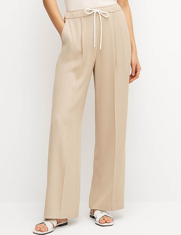 Ladies Color Block Elastic Tie Waist Wide Leg Pant
