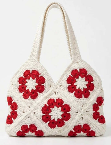 Ladies Granny Square Floral Crochet Shoulder Tote Bag
