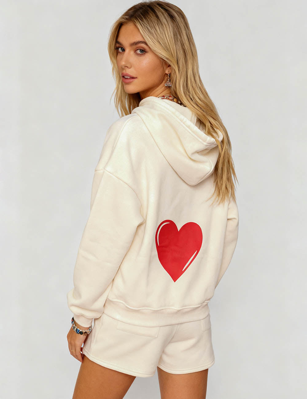 Ladies Valentine Fleece Lined Heart Sweatshirt & Shorts Set
