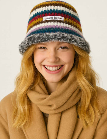 Ladies Multi Color Sherpa-Lined Knit Hat
