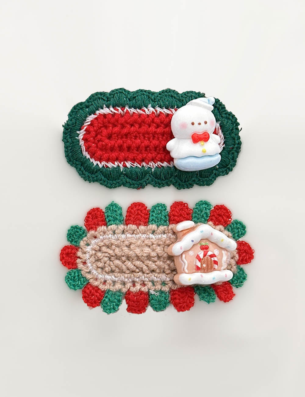 Ladies Christmas Snowman House Crochet Knit Hair Clip Set