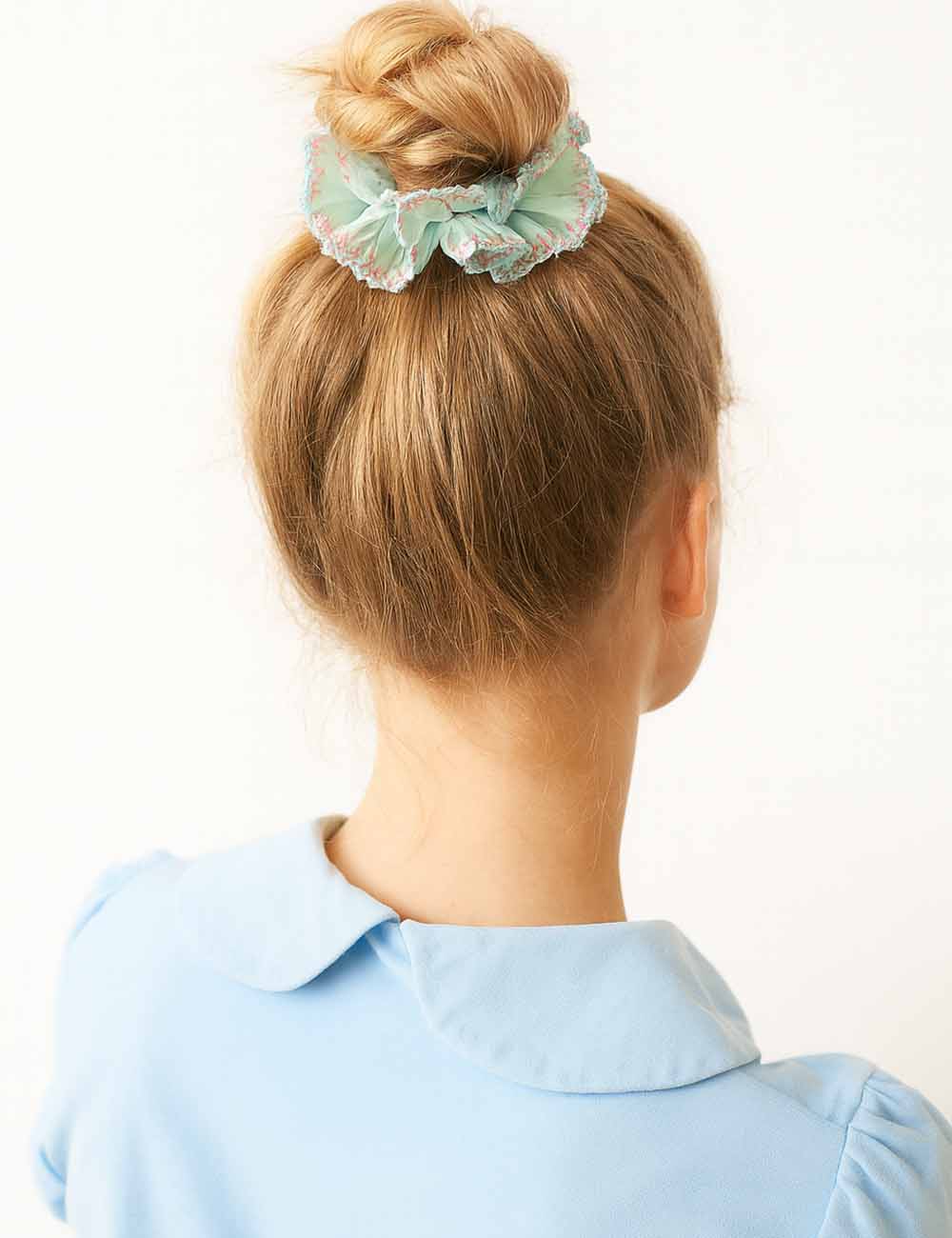 Ladies Vintage Plaid Tiered Floral Hem Scrunchie