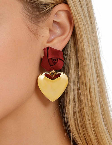 Ladies Valentine's 3D Rose Heart Pendant Earrings