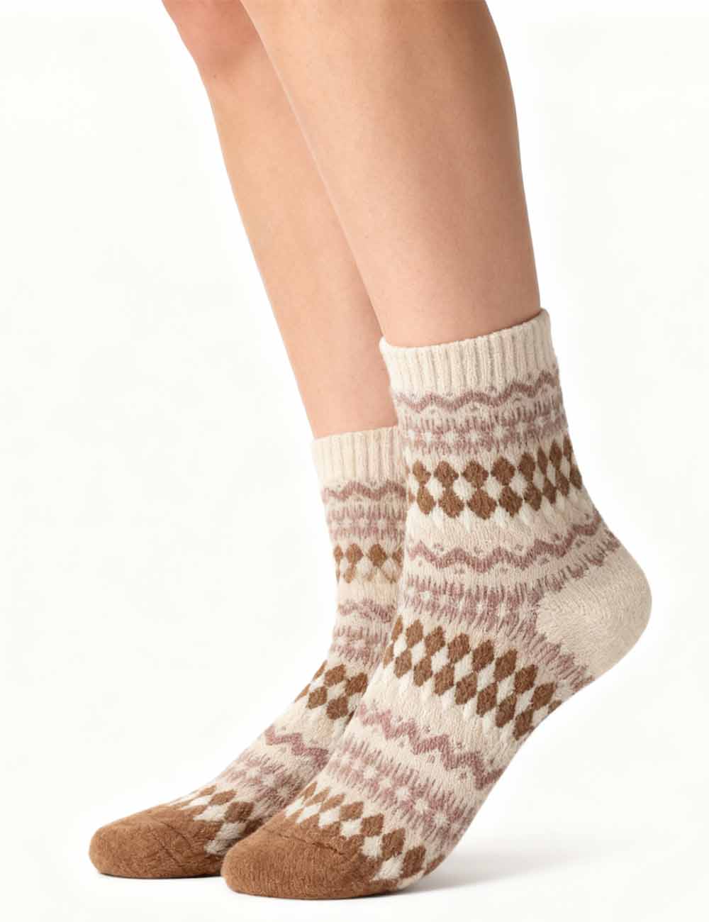 Ladies Vintage Fair Isle Diamond Midi Calf Socks