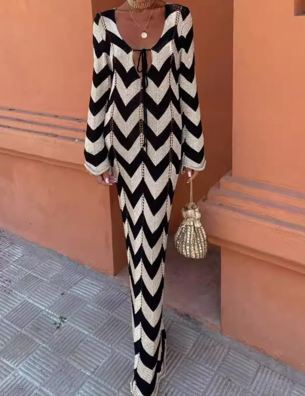 Ladies Color Block See Sheer Beach Cover Dress SKD41071