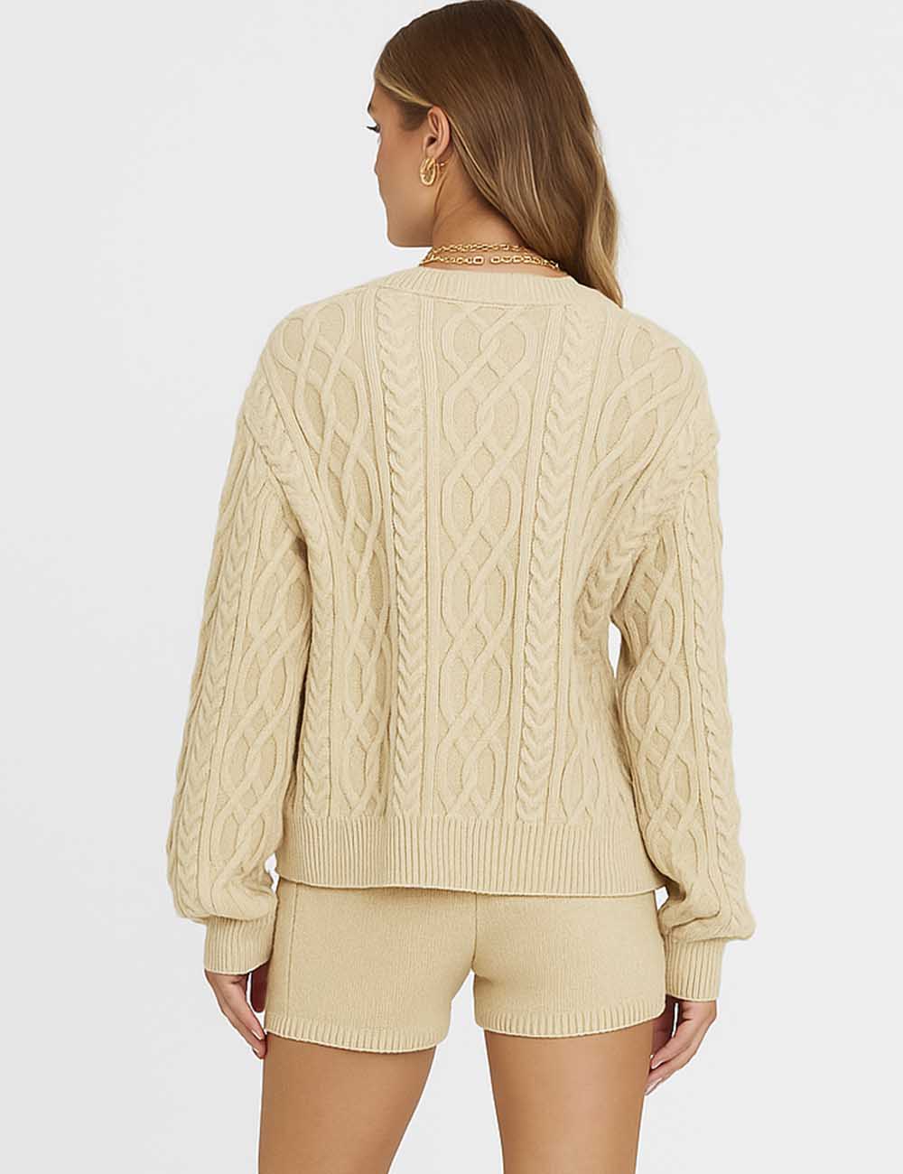 Ladies Cable Knit Sweater Top & Shorts 2PCS Set