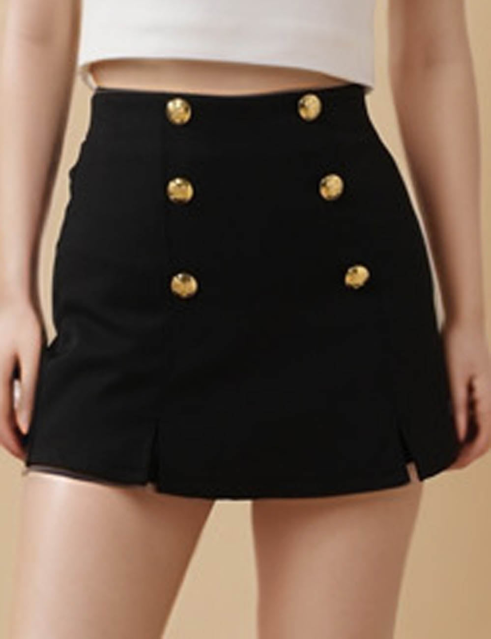 Ladies Solid Color Metal Button Hip Wrap Skort